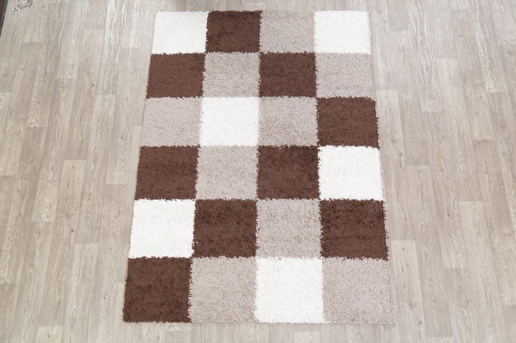 Multi-Colored Checked Shaggy Area Rug 5x7