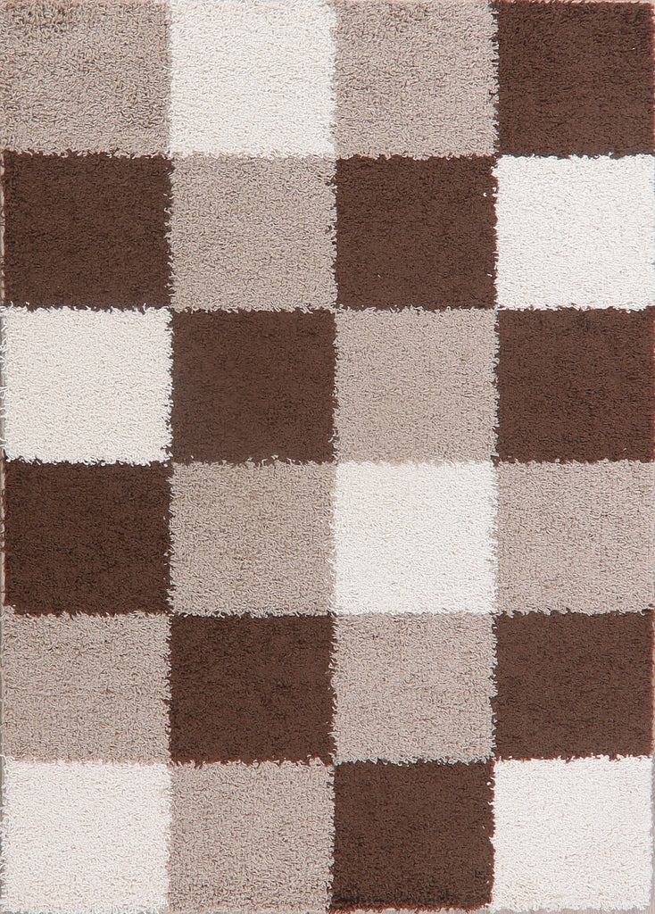 Multi-Colored Checked Shaggy Area Rug 5x7