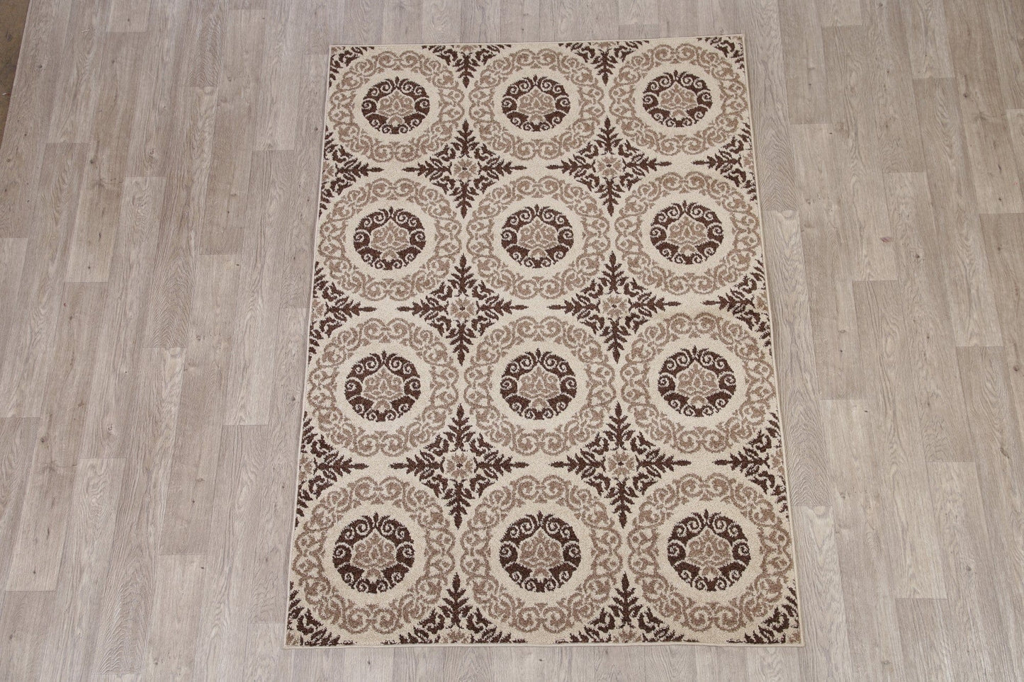 Beige Art & Craft Modern Area Rug 5x7