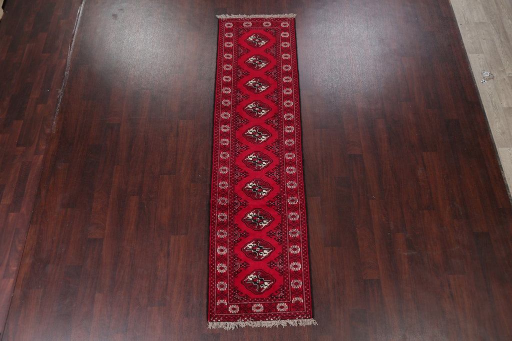 Geometric Red Bokhara Oriental Runner Rug 2x9