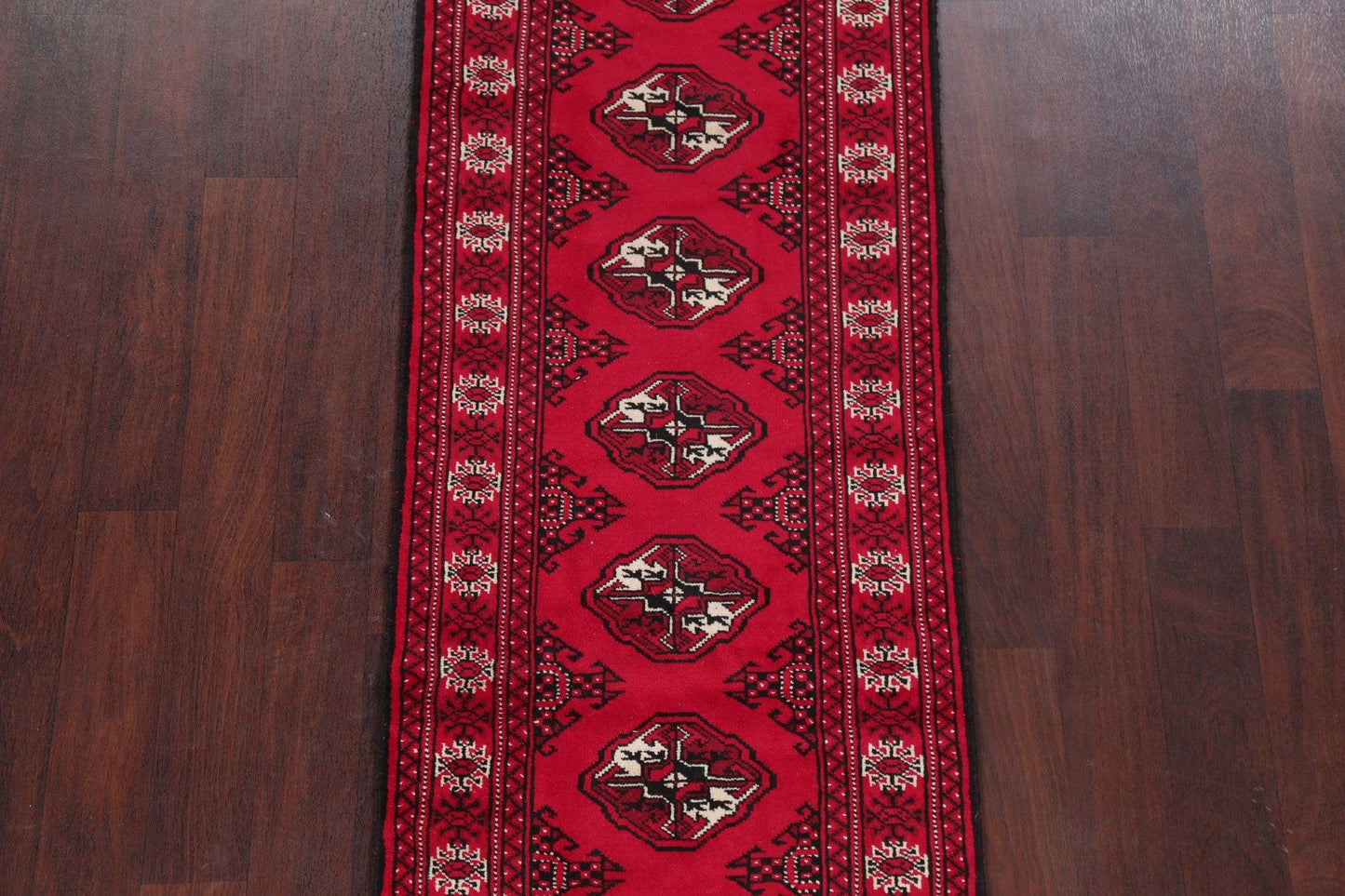 Geometric Red Bokhara Oriental Runner Rug 2x9
