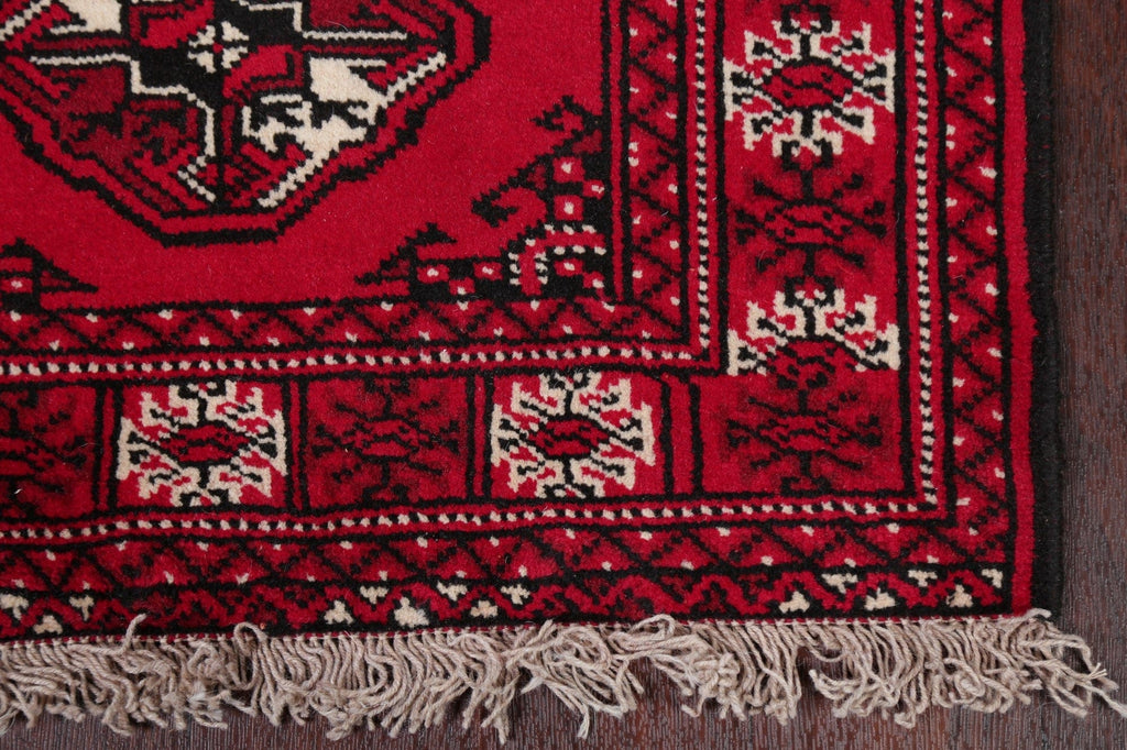 Geometric Red Bokhara Oriental Runner Rug 2x9