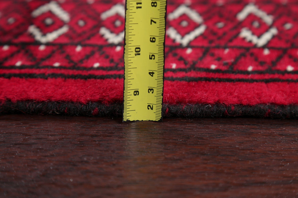 Geometric Red Bokhara Oriental Runner Rug 3x9