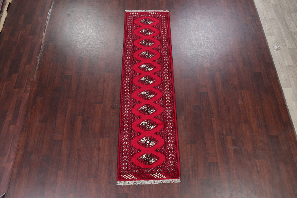 Geometric Red Bokhara Oriental Runner Rug 3x9