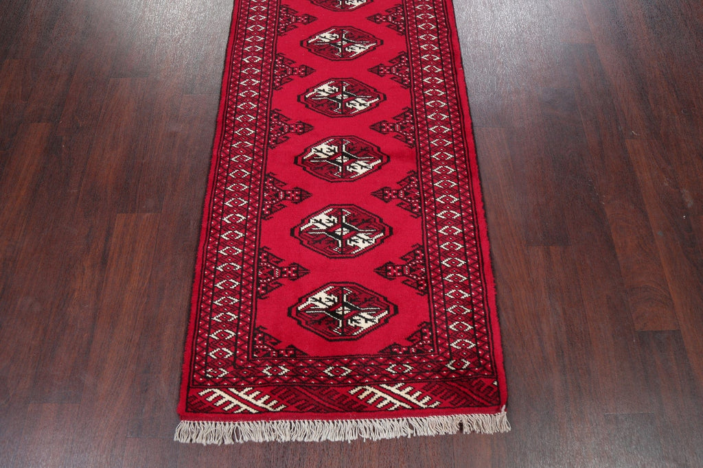 Geometric Red Bokhara Oriental Runner Rug 3x9