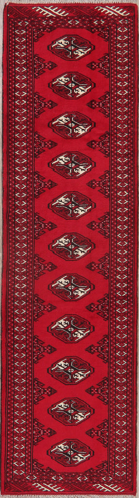 Geometric Red Bokhara Oriental Runner Rug 3x9