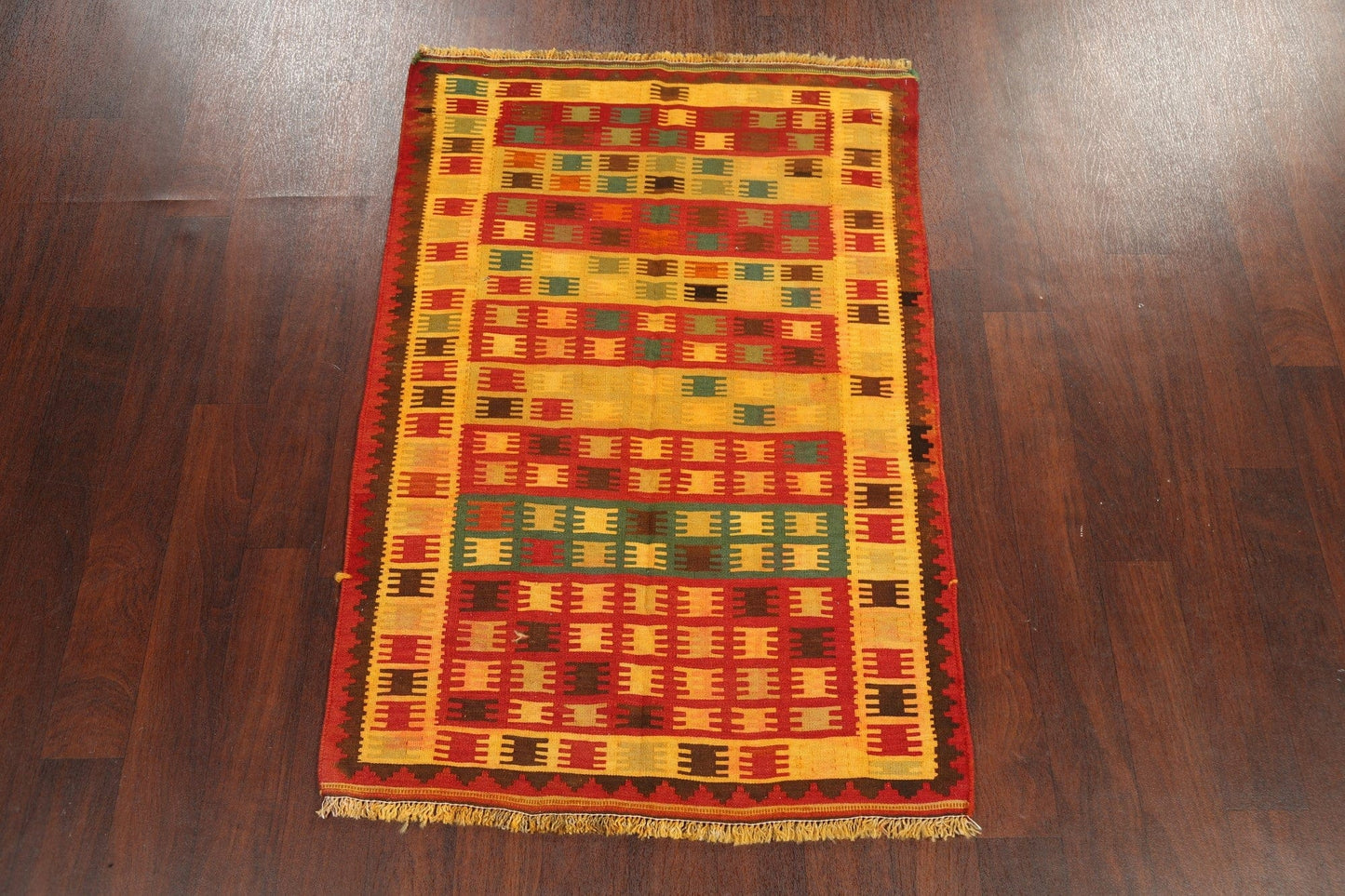 Gold Geometric Kilim Shiraz Persian Area Rug 3x5