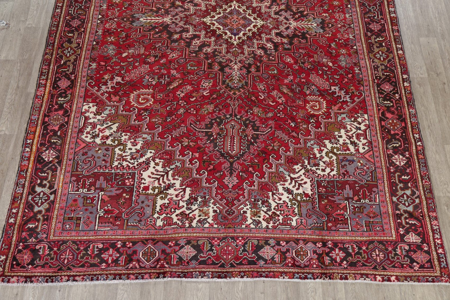 Vintage Geometric Red Heriz Persian Area Rug 10x14