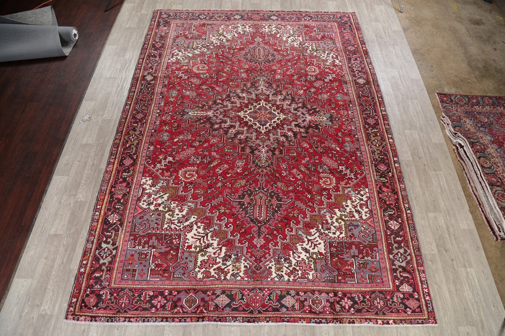 Vintage Geometric Red Heriz Persian Area Rug 10x14