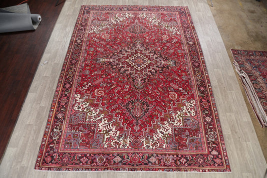 Vintage Geometric Red Heriz Persian Area Rug 10x14