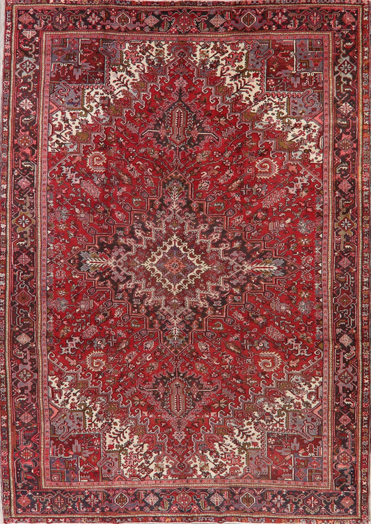 Vintage Geometric Red Heriz Persian Area Rug 10x14