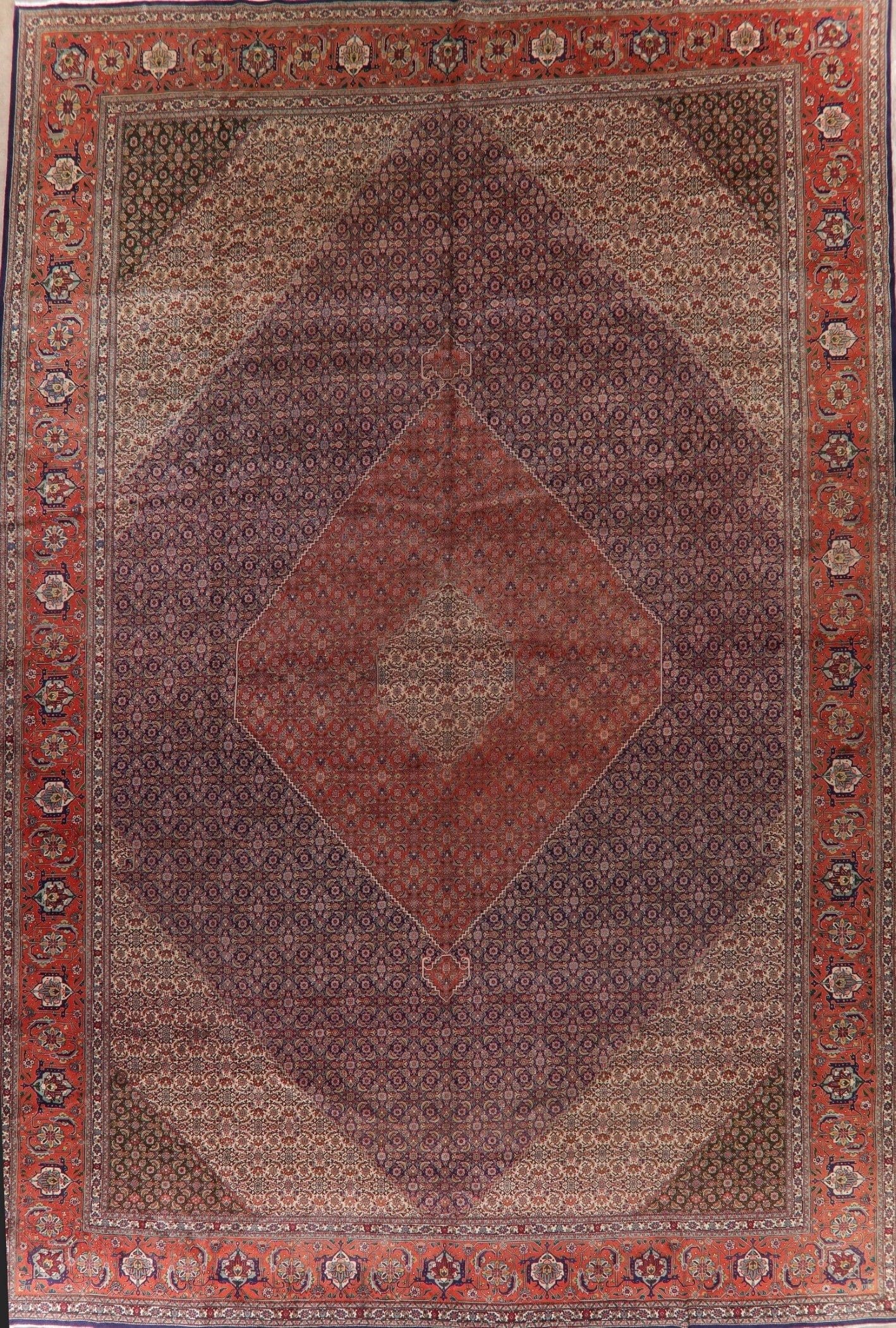 Antique Vegetable Dye Geometric Tabriz Persian Rug 13x19