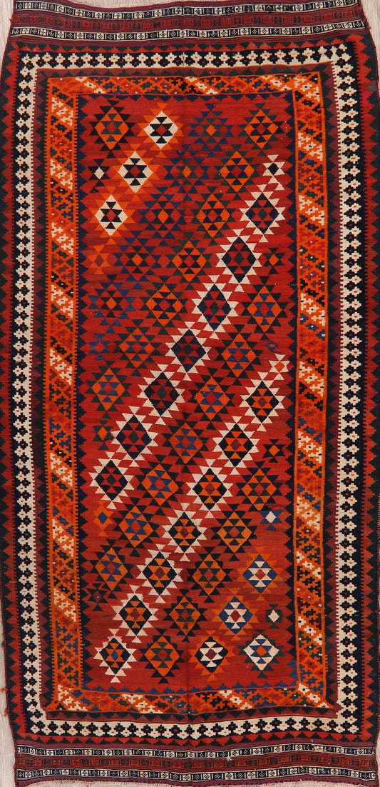 Vintage Geometric Kilim Qashqai Persian Area Rug 5x10