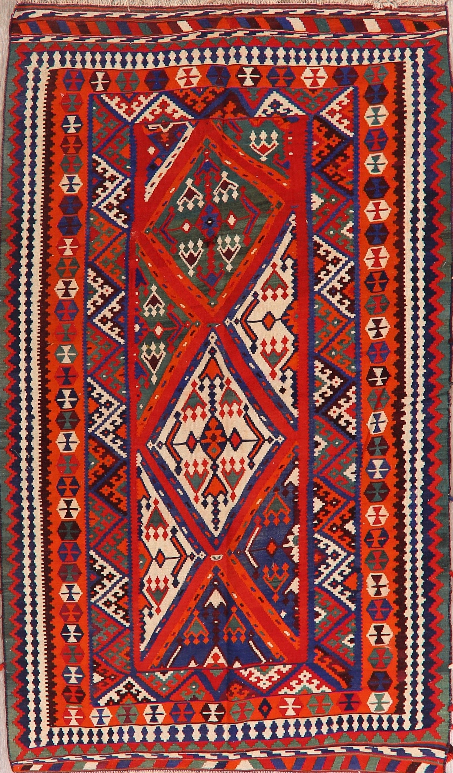 Vintage Geometric Kilim Qashqai Persian Area Rug 5x10