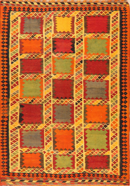 Vintage Geometric Kilim Qashqai Persian Area Rug 5x9