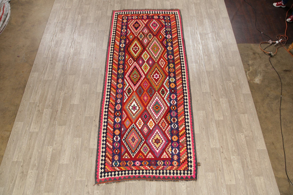 Wool & Silk Vegetable Dye Kilim Qashqai Persian Rug 5x12