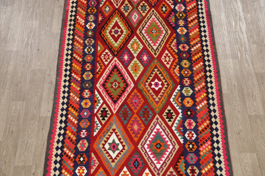 Wool & Silk Vegetable Dye Kilim Qashqai Persian Rug 5x12