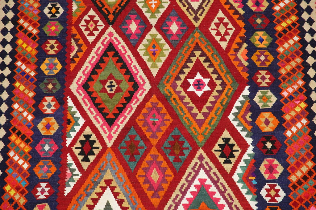 Wool & Silk Vegetable Dye Kilim Qashqai Persian Rug 5x12