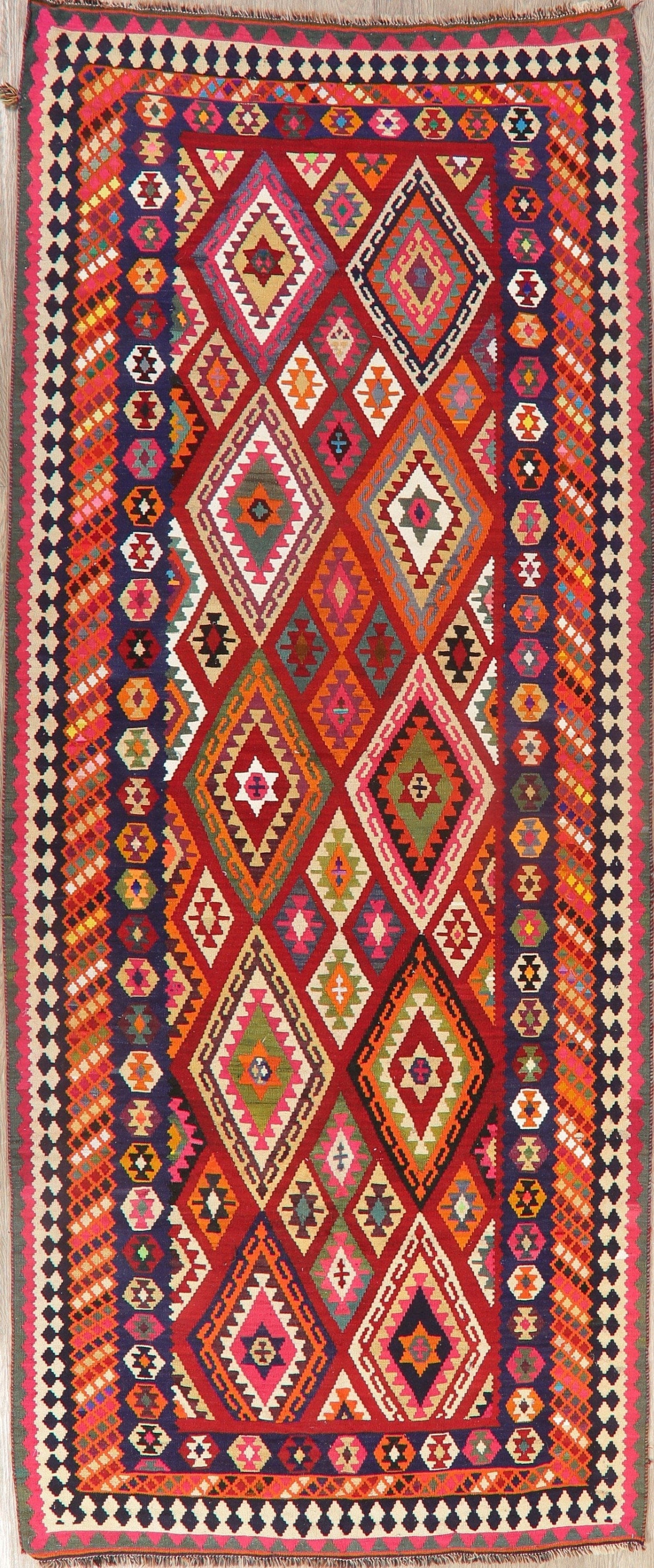 Wool & Silk Vegetable Dye Kilim Qashqai Persian Rug 5x12