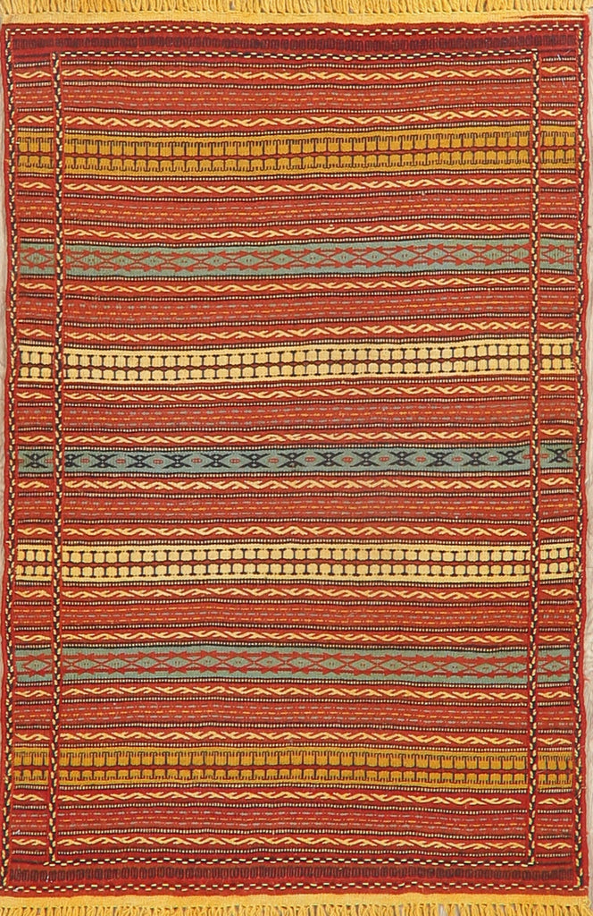 Flat-Woven Striped Kilim Turkish Area Rug 3x5