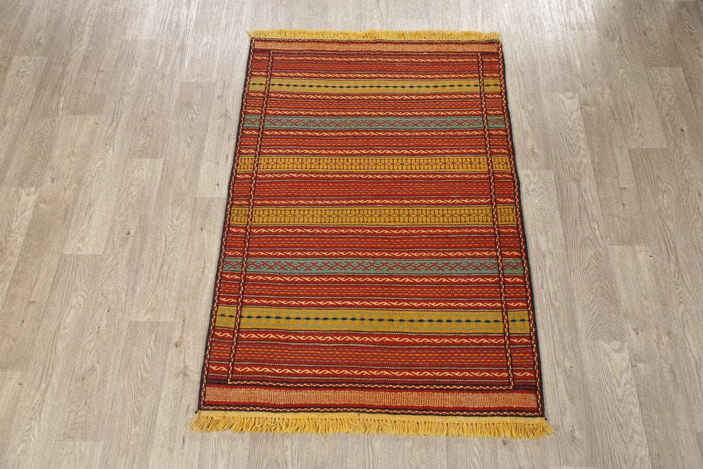 Flat-Woven Striped Kilim Turkish Area Rug 3x5