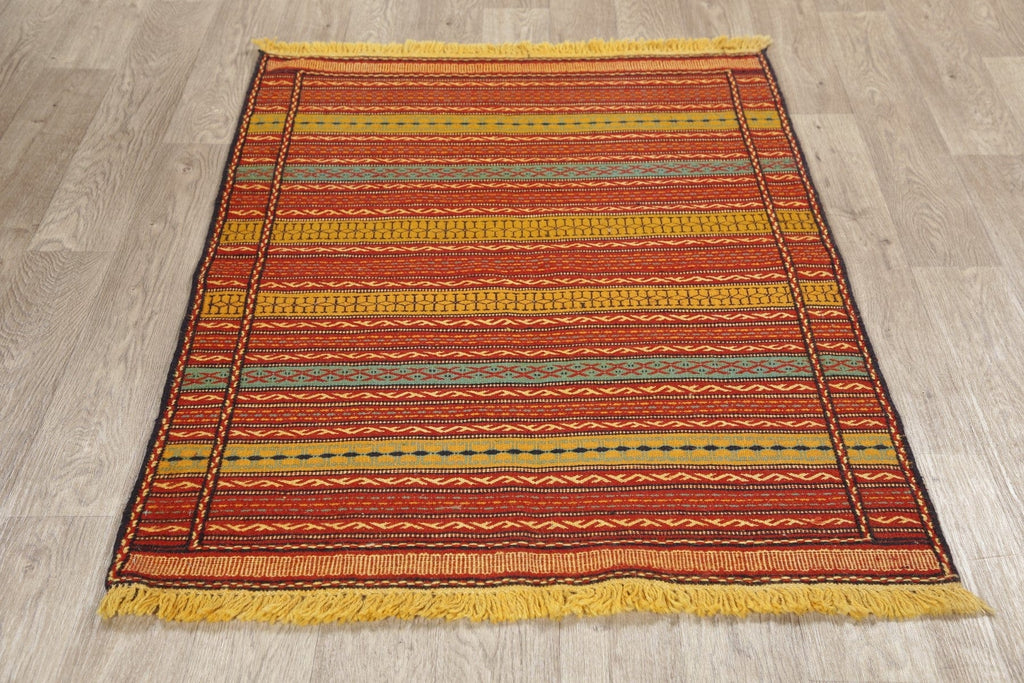 Flat-Woven Striped Kilim Turkish Area Rug 3x5