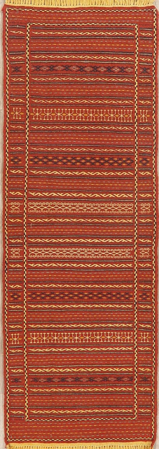 Flat-woven Turkish Kilim Runner Rug Wool 2x7