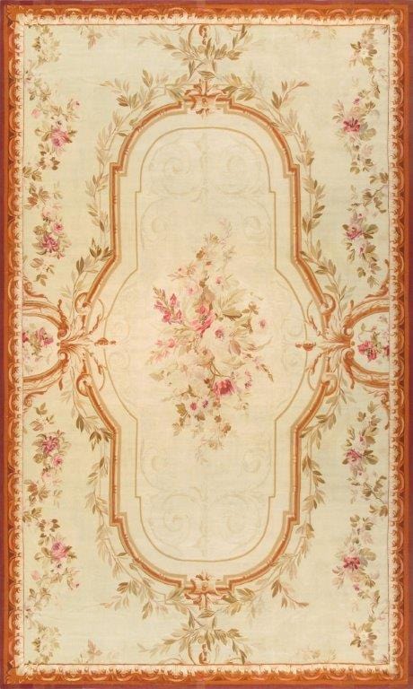 Antique Abusson Collection Beige Lamb's Wool Area Rug-11' 4" X 19' 0"
