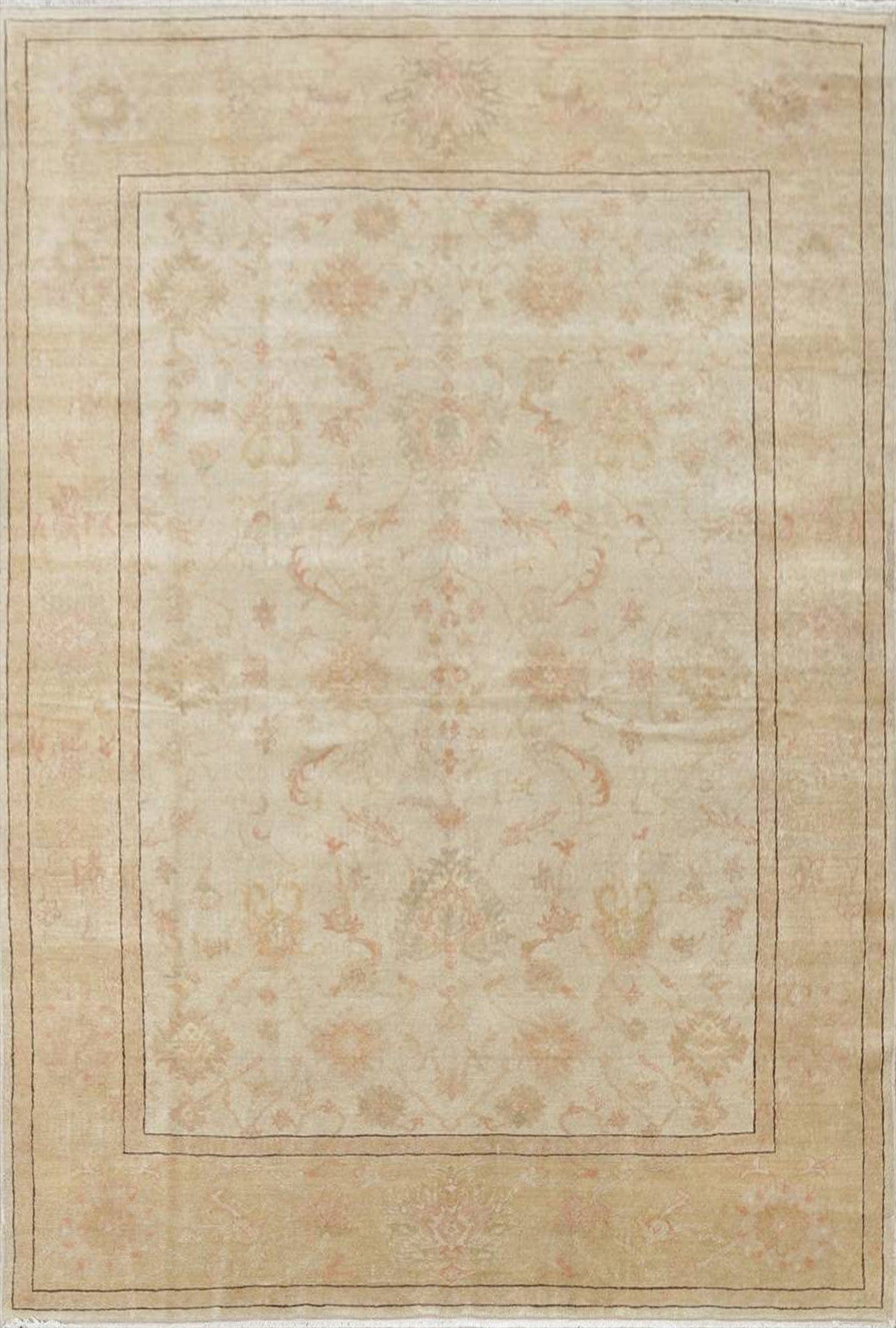 Beige Vegetable Dye Oushak Egyptian Area Rug 6x7