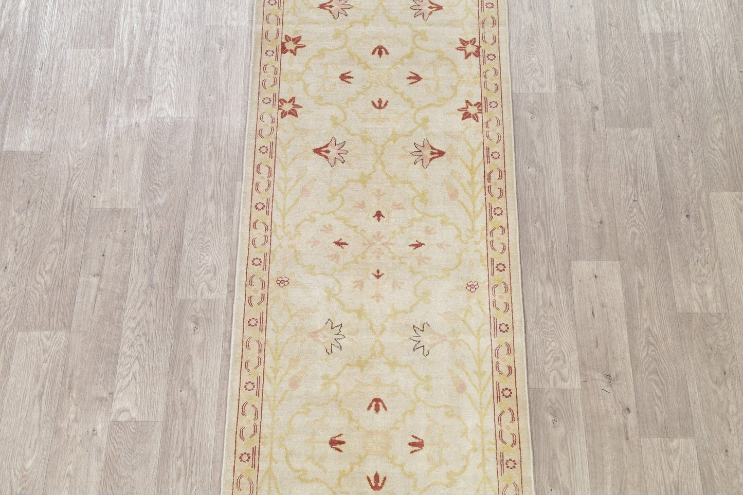 Vegetable Dye Beige Oushak Egyptian Runner Rug 3x11