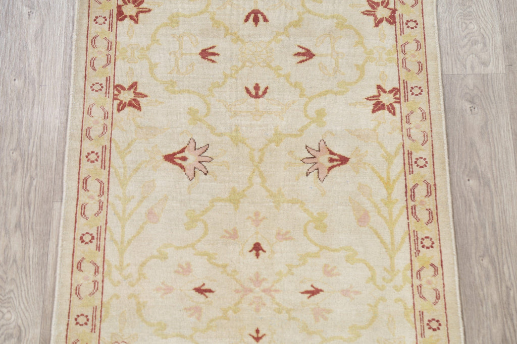 Vegetable Dye Beige Oushak Egyptian Runner Rug 3x11