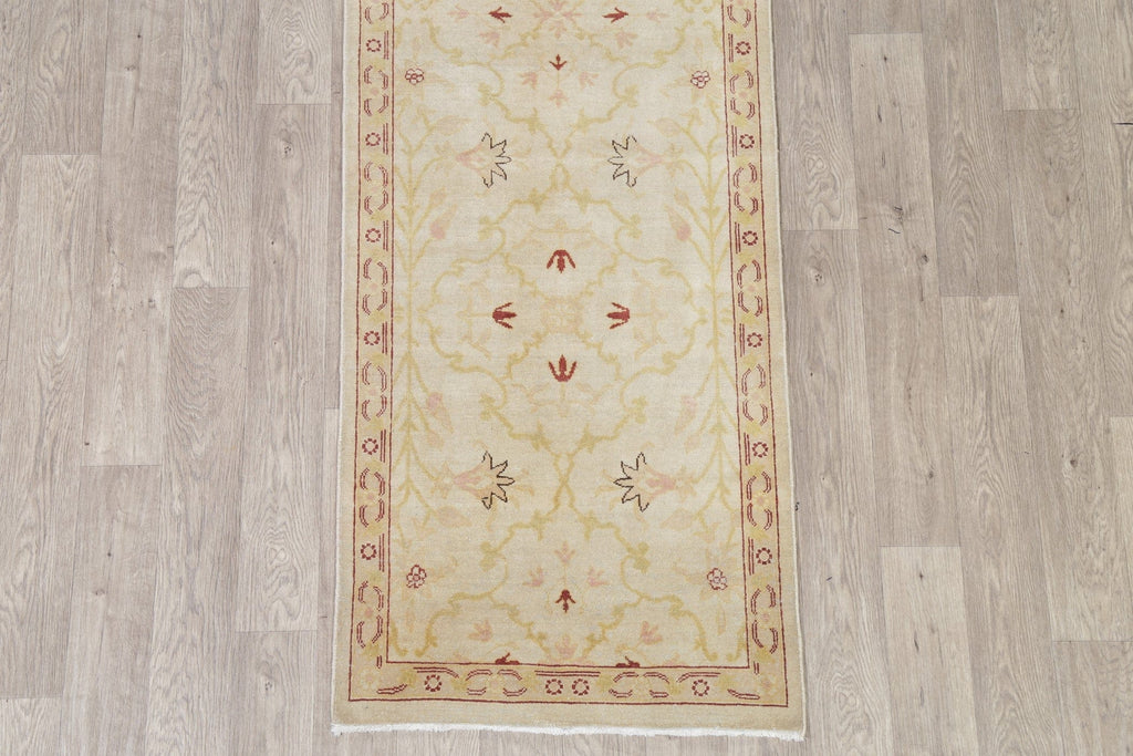 Vegetable Dye Beige Oushak Egyptian Runner Rug 3x11