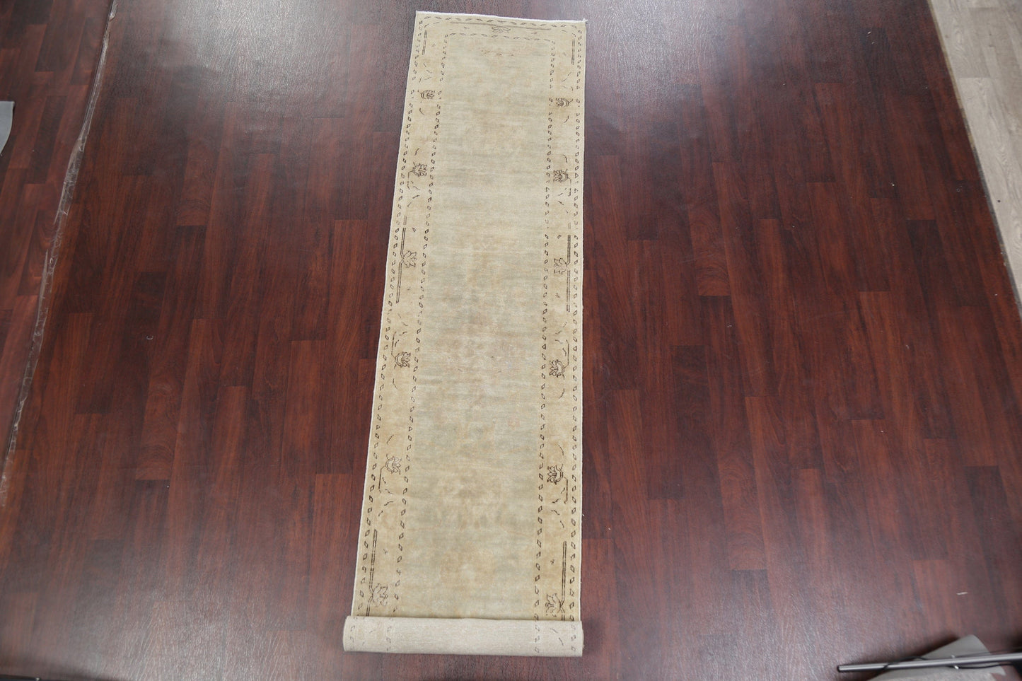 Distressed Muted Green Oushak Oriental Runner Rug 2x13