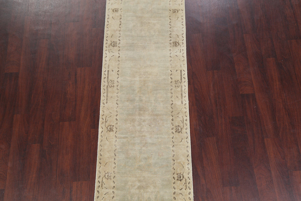 Distressed Muted Green Oushak Oriental Runner Rug 2x13