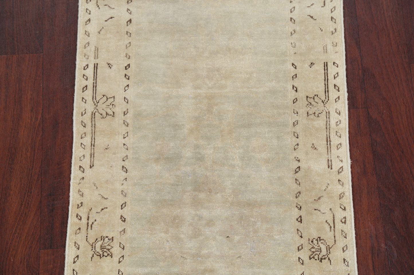 Distressed Muted Green Oushak Oriental Runner Rug 2x13