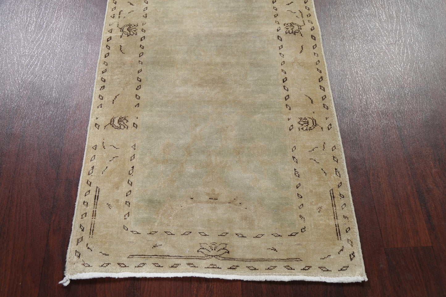 Distressed Muted Green Oushak Oriental Runner Rug 2x13