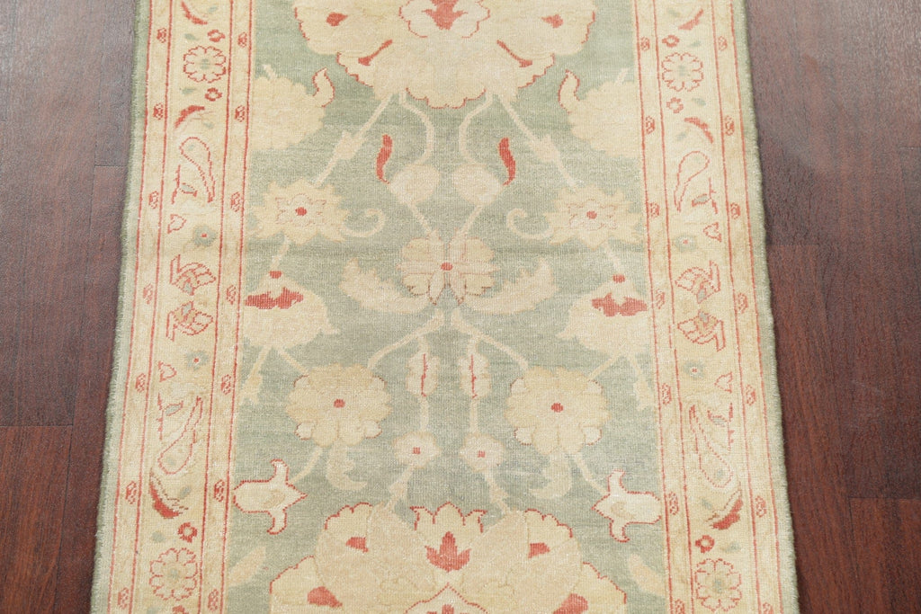 Muted Green Floral Oushak Egyptian Runner Rug 2x12