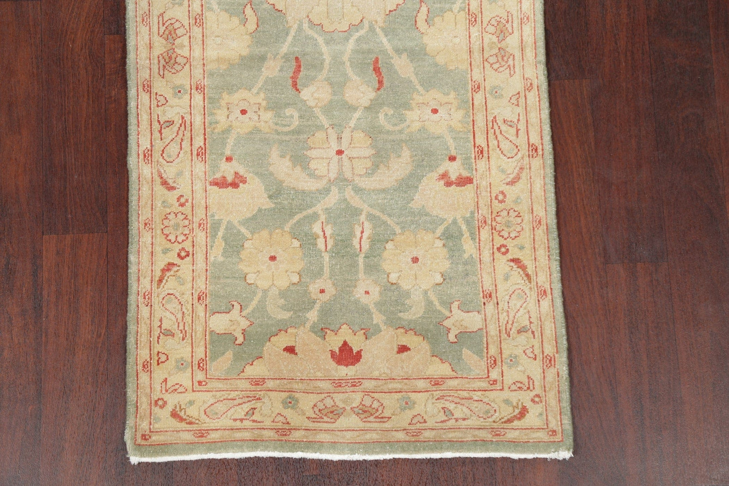 Muted Green Floral Oushak Egyptian Runner Rug 2x12