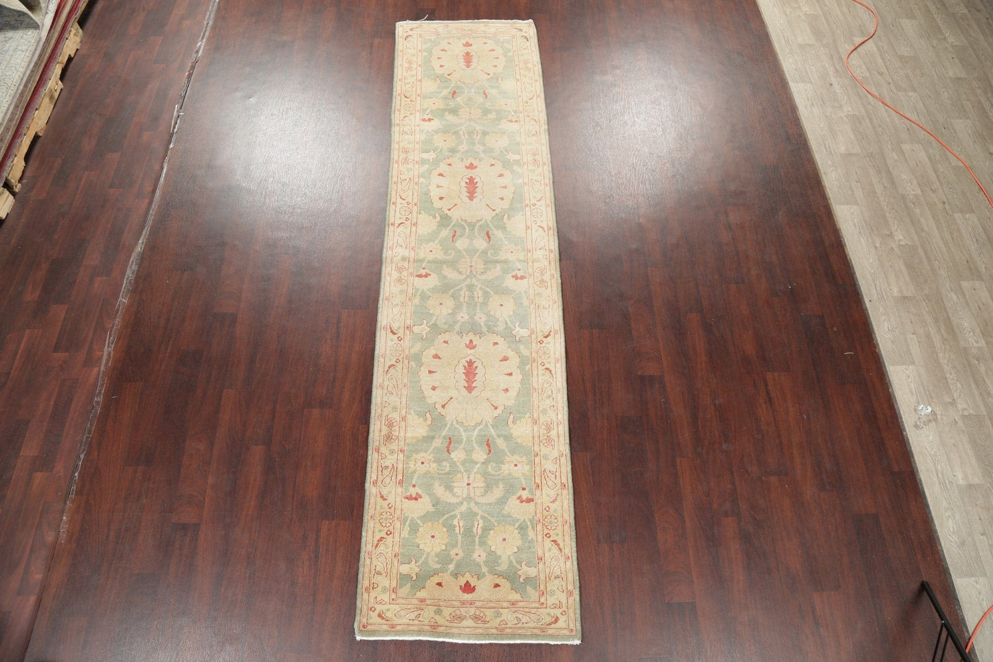 Muted Green Floral Oushak Egyptian Runner Rug 2x12