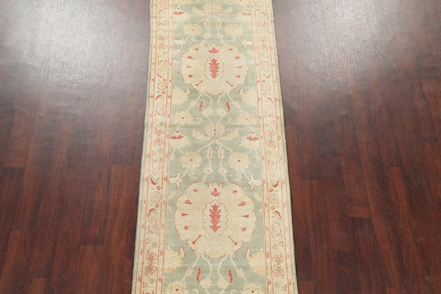 Muted Green Floral Oushak Egyptian Runner Rug 2x12