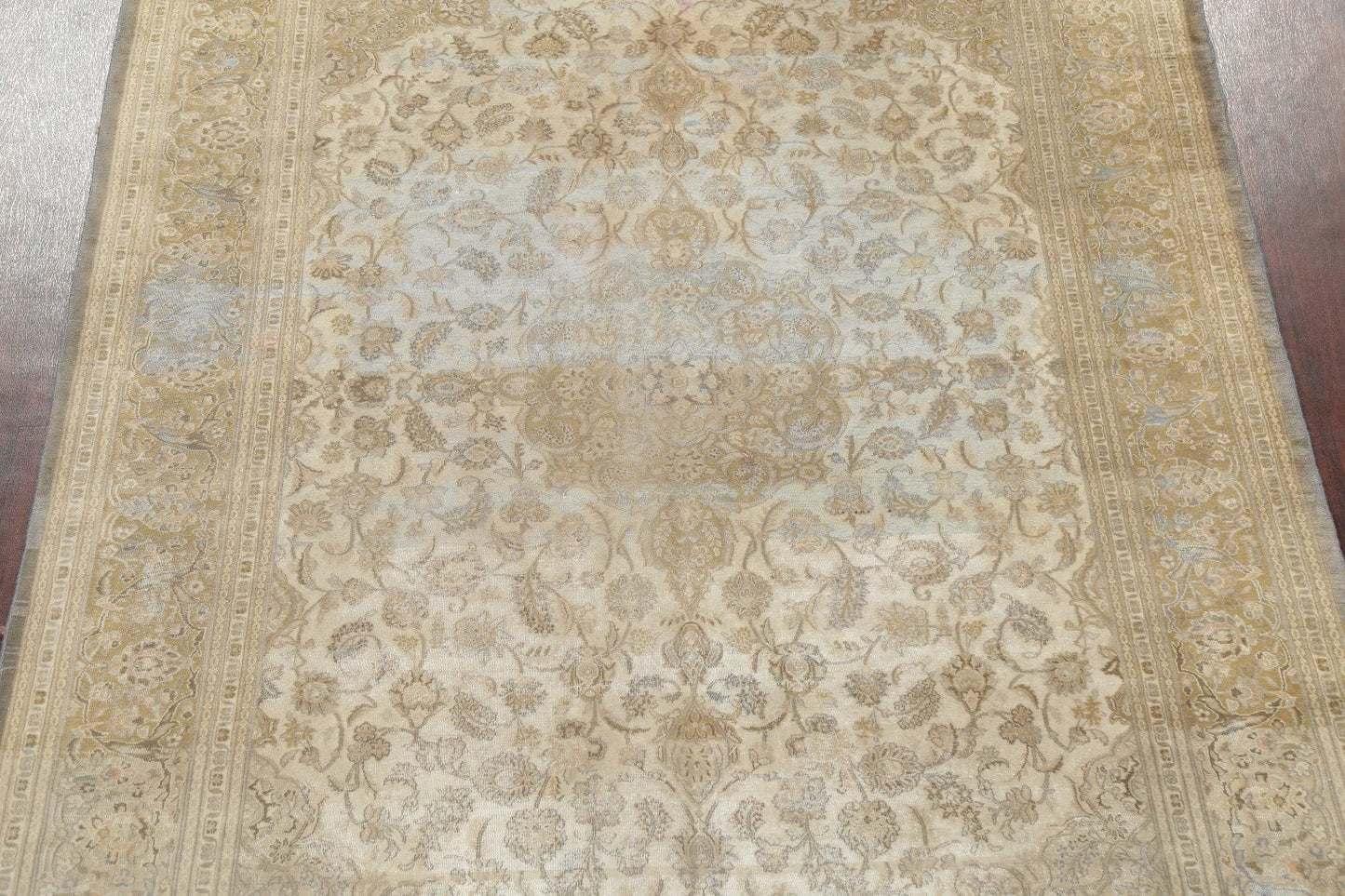 Muted Distressed Antique Kashan Persian Area Rug 7x10