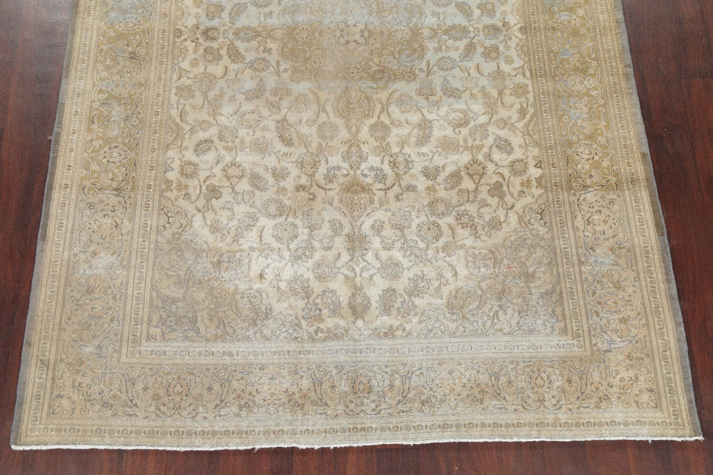 Muted Distressed Antique Kashan Persian Area Rug 7x10