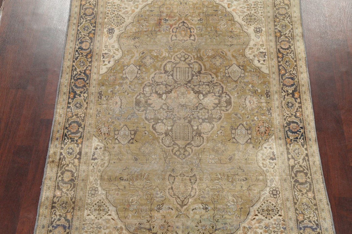 Muted Distressed Green Floral Kashan Persian Area Rug 6x9