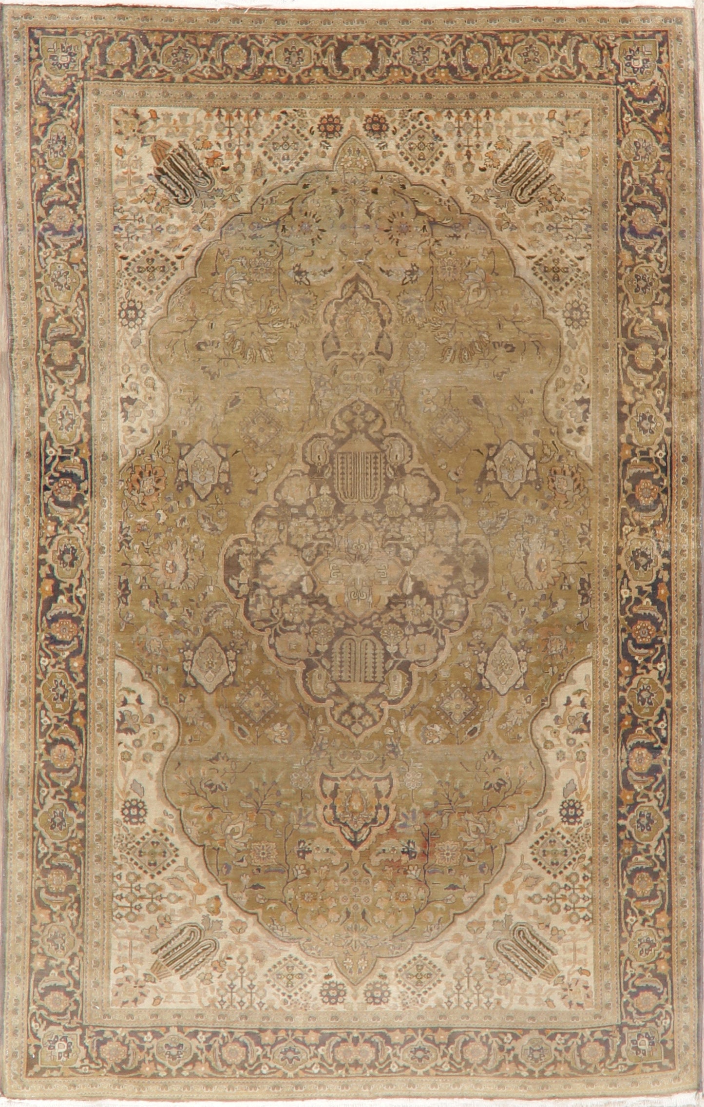 Muted Distressed Green Floral Kashan Persian Area Rug 6x9