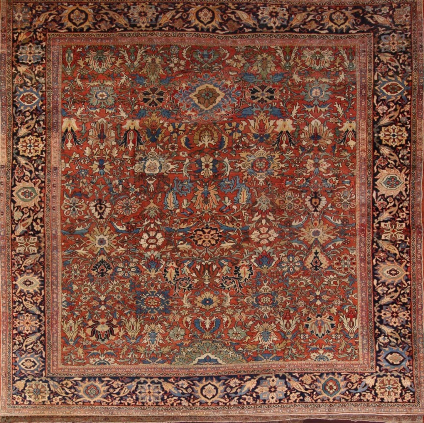 Pre-1900 Antique Sultanabad Persian Area Rug 12x12 Square