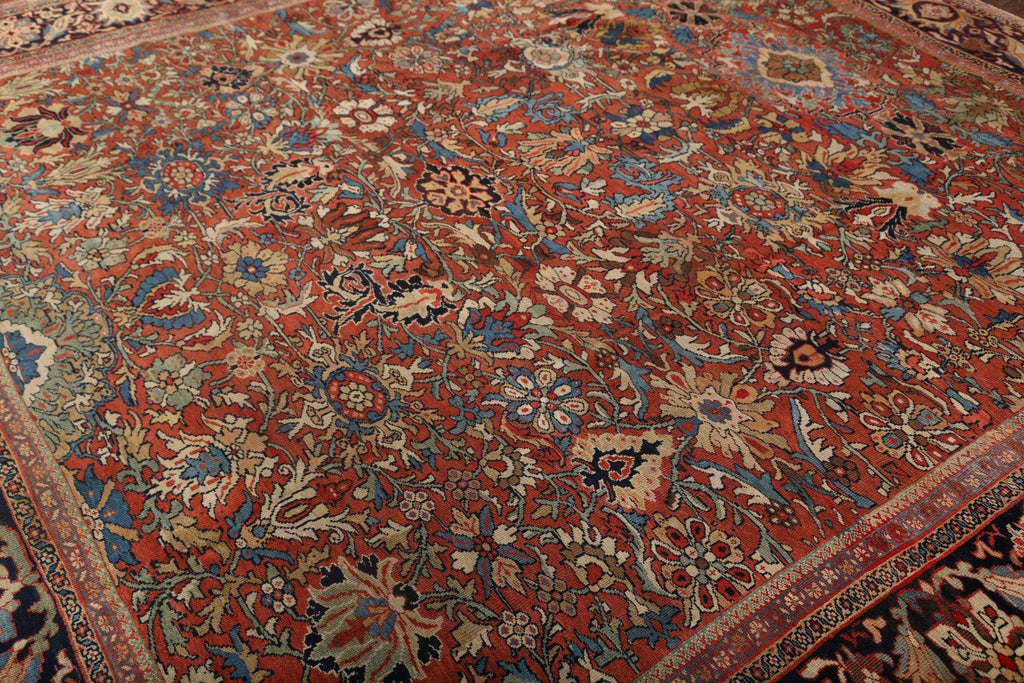 Pre-1900 Antique Sultanabad Persian Area Rug 12x12 Square