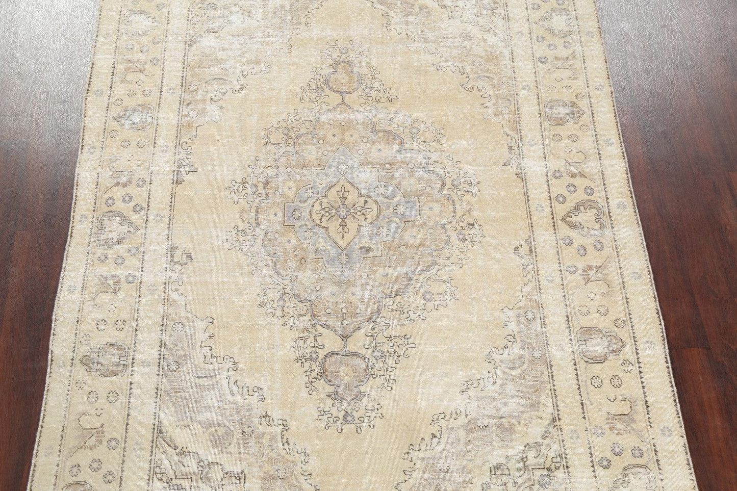 Vintage Distressed Tabriz Beige Persian Area Rug 7x10