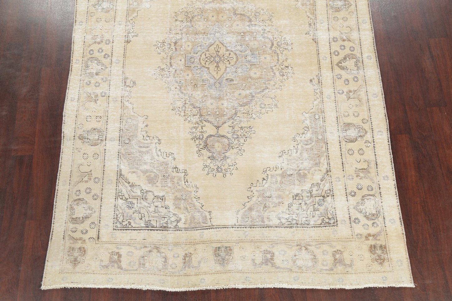 Vintage Distressed Tabriz Beige Persian Area Rug 7x10