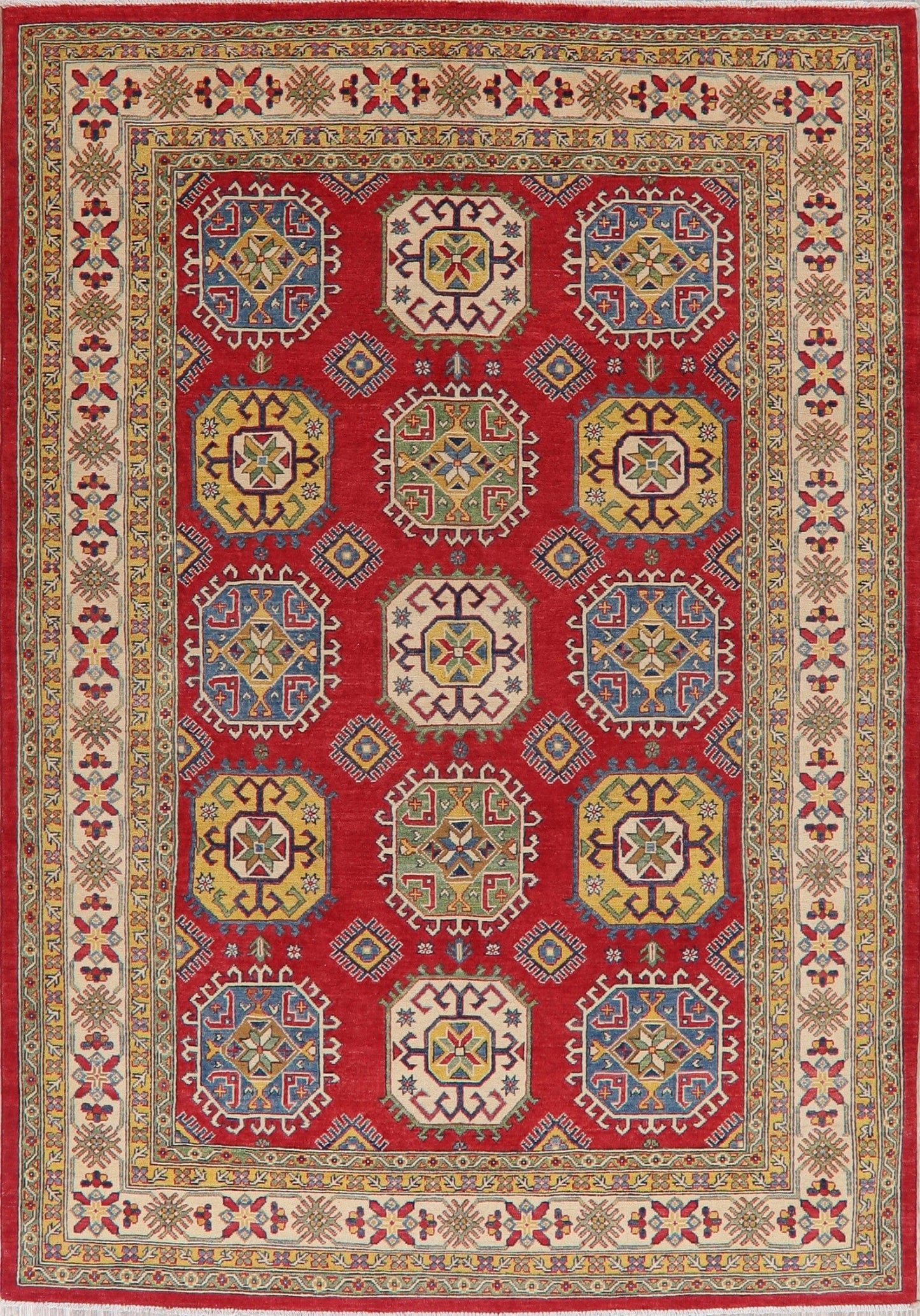 Geometric Red 7x10 Super Kazak Area Rug