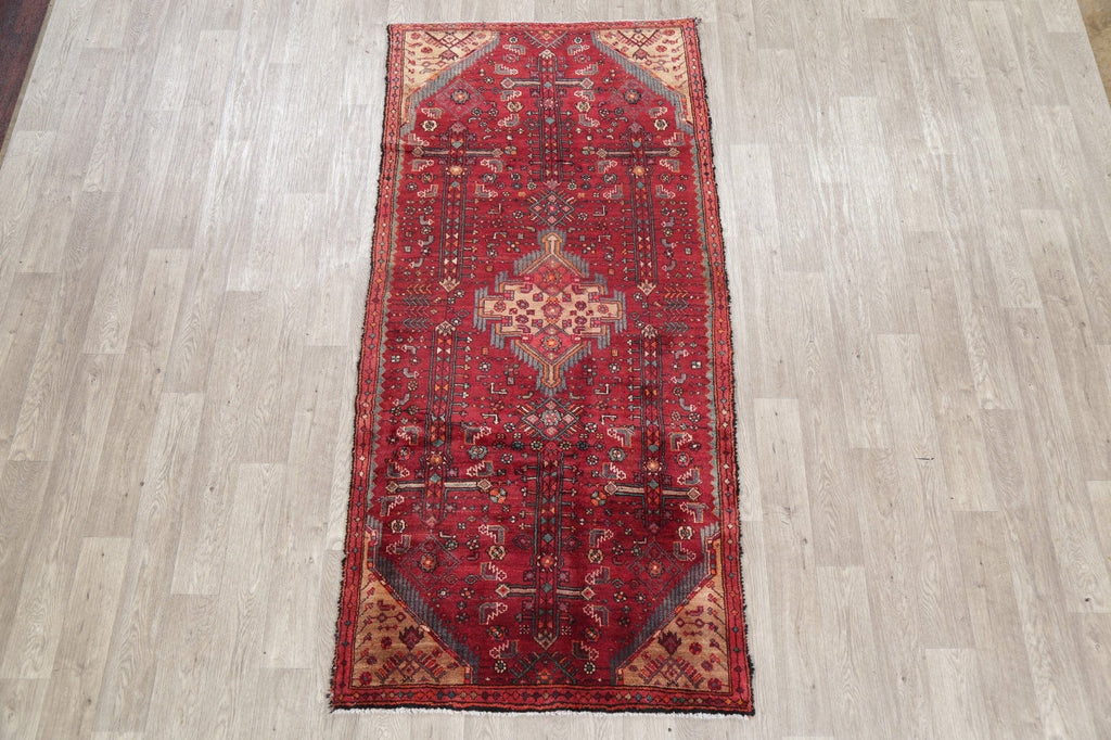 Tribal Red Hamedan Persian Runner Rug 4x8